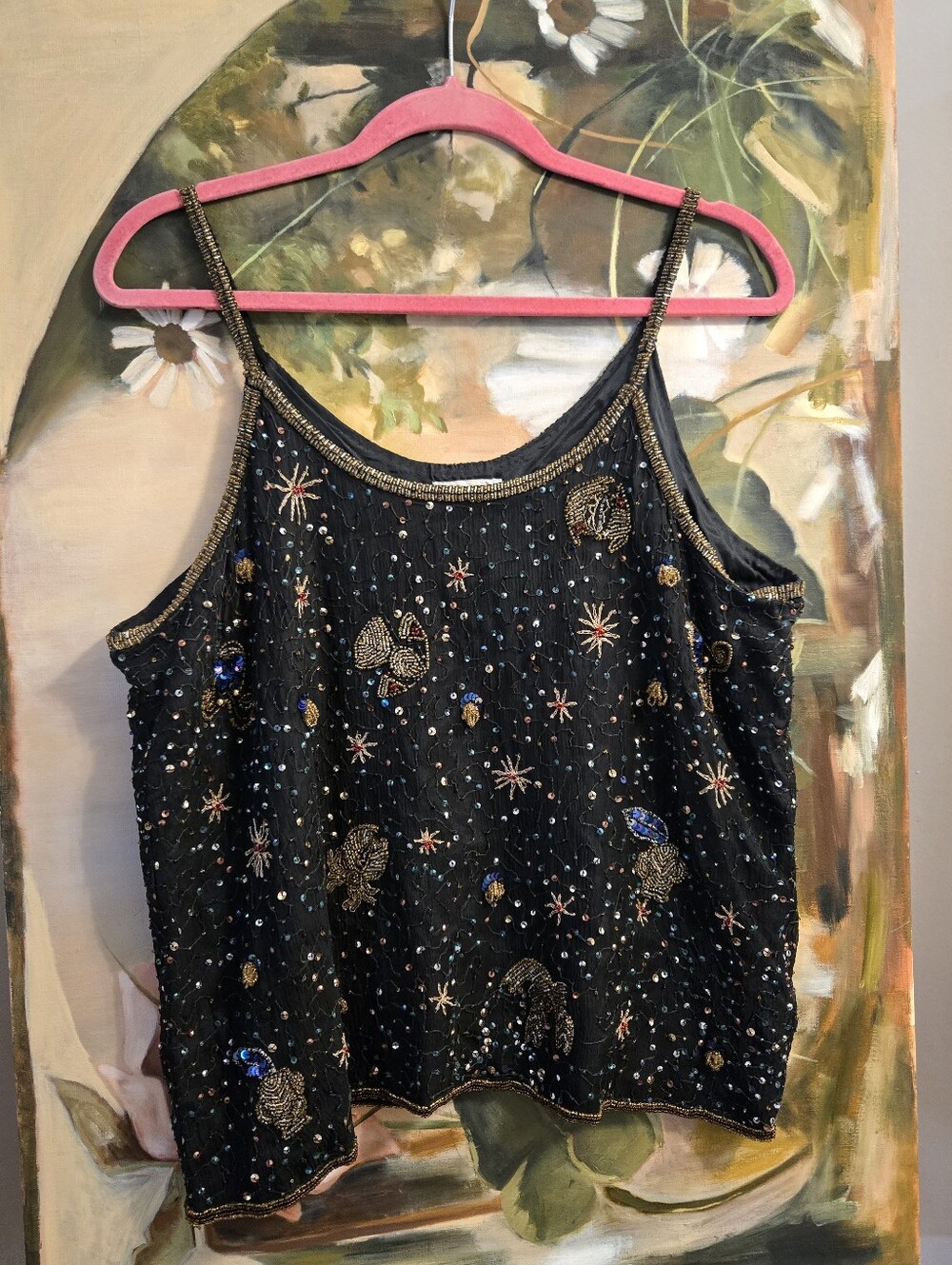 Together Vintage Rare Astrology Silk Bead/Sequin Top Zodiac Beaded size 16